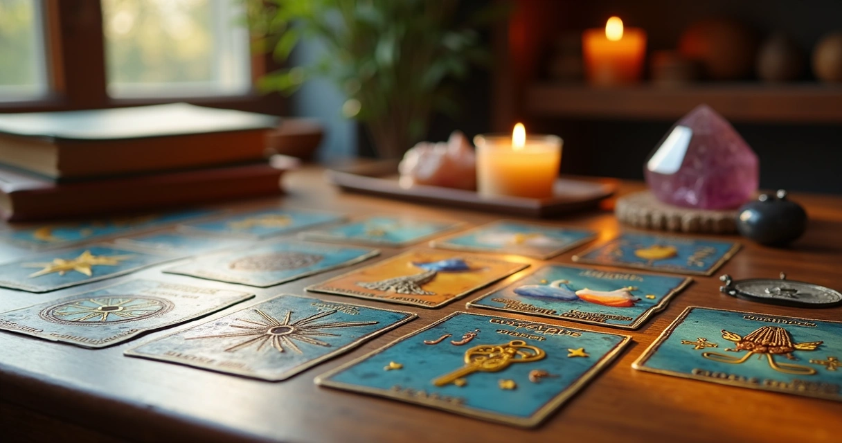 Carta 22 Os Caminhos do Baralho Cigano sobre mesa com outras cartas esotéricas ao redor