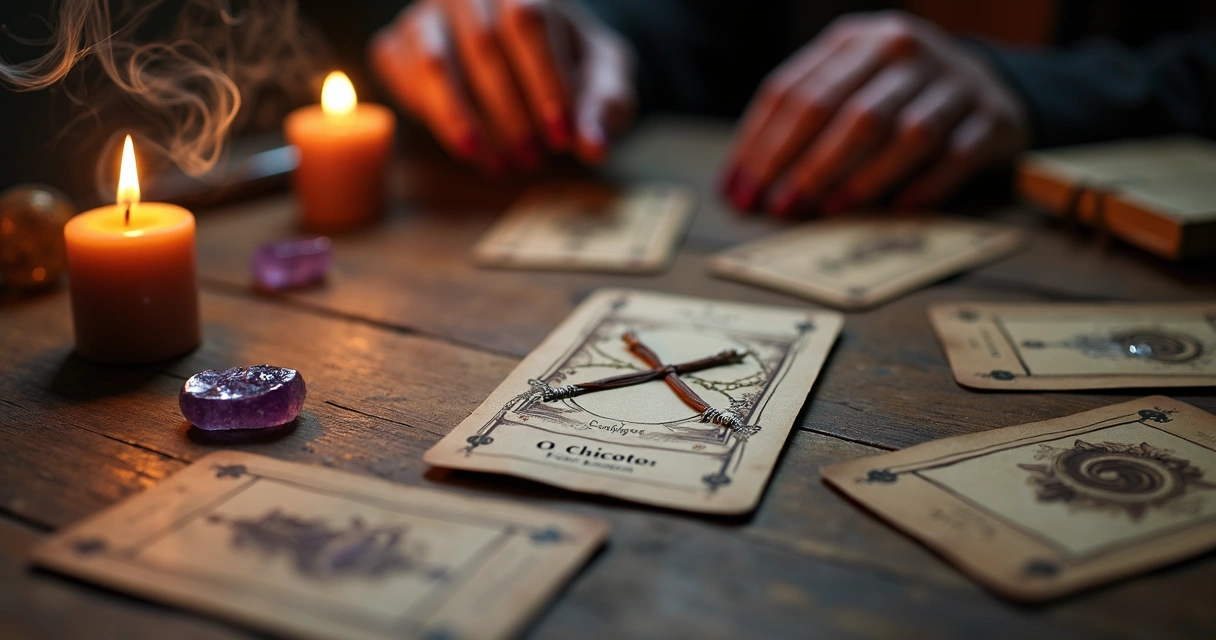 Carta 11 O Chicote do Baralho Cigano em uma mesa de tarot com energia intensa e mística