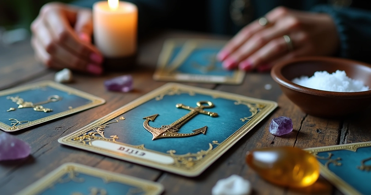 Carta 35 A Âncora do Baralho Cigano sobre mesa com elementos esotéricos