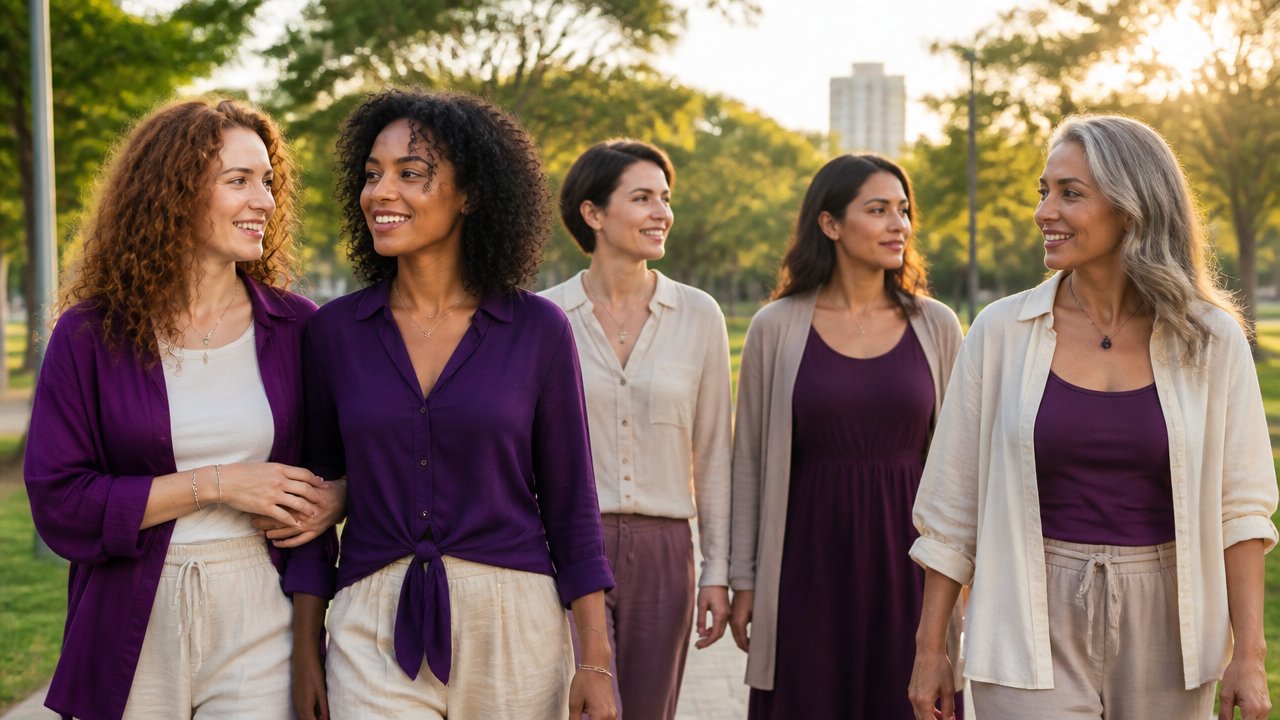 Grupo de mulheres em passeio ao ar livre, transmitindo união, proteção e confiança