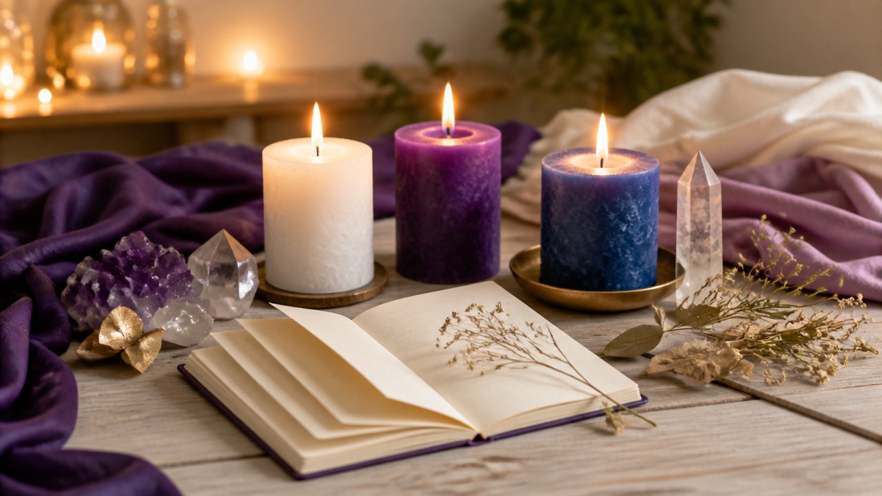 Velas acesas em altar espiritual representando encerramento de ciclos e renovação para 2026